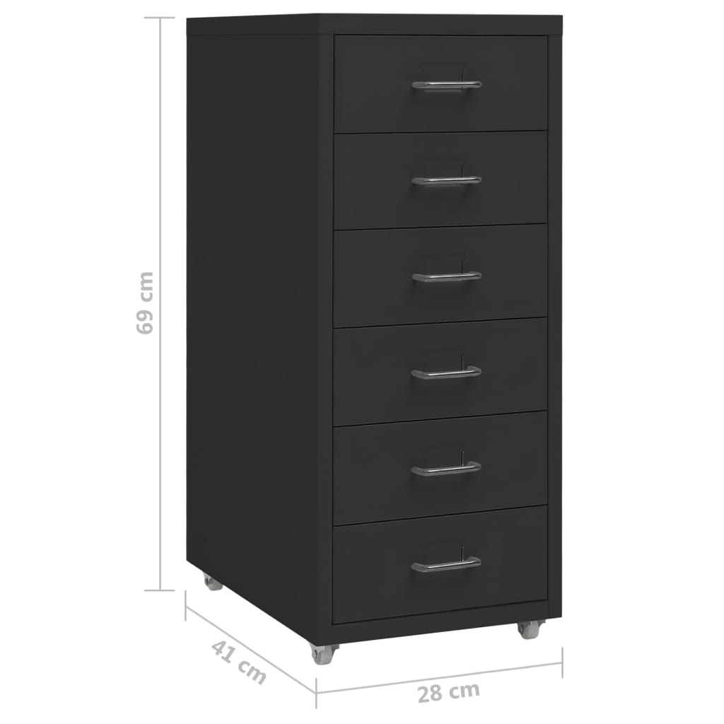 vidaXL Mobilna szafka kartotekowa, czarna, 28x41x69 cm, metalowa