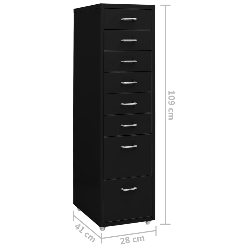 vidaXL Mobilna szafka kartotekowa, czarna, 28x41x109 cm, metalowa