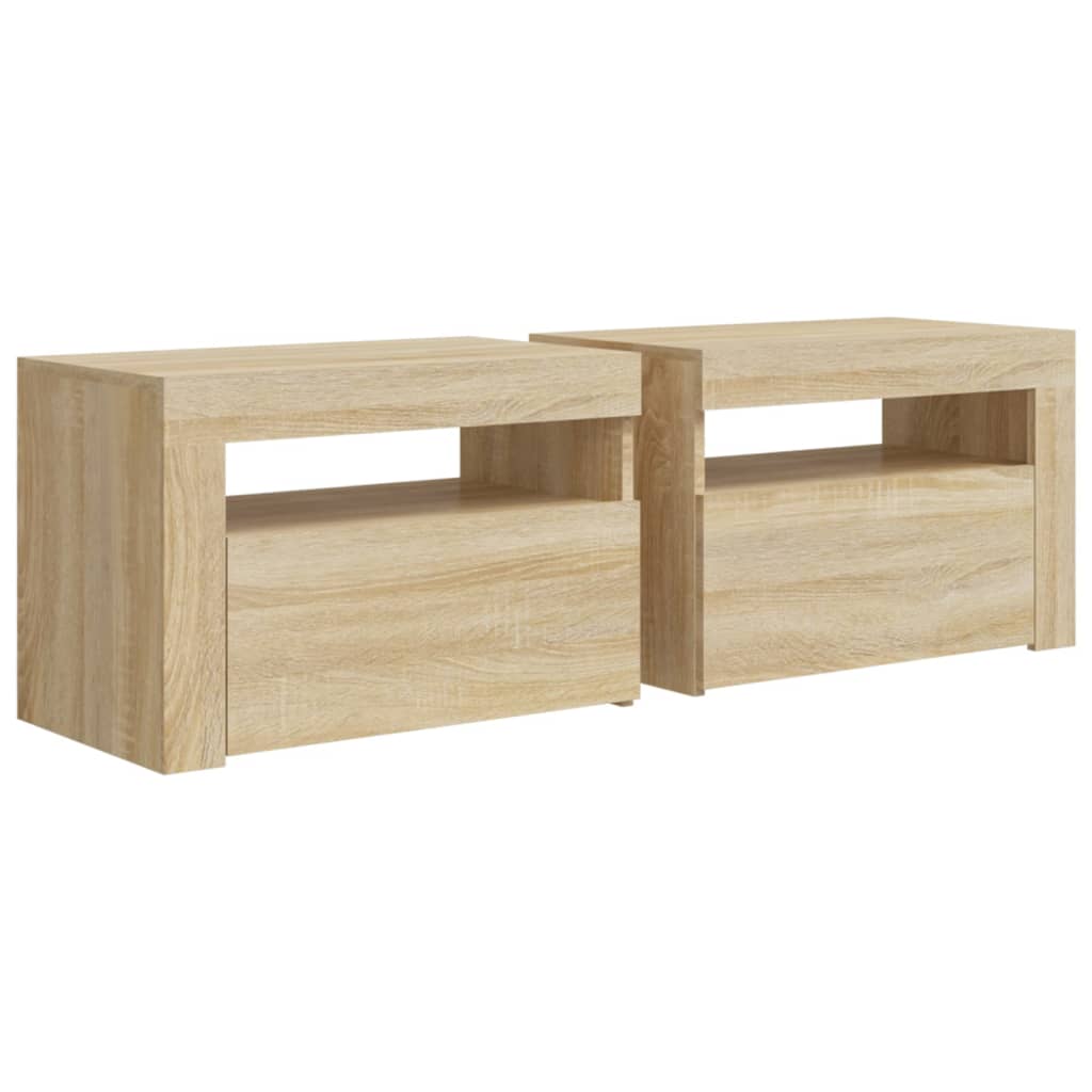 vidaXL Szafki nocne z LED, 2 szt., dąb sonoma, 60x35x40 cm