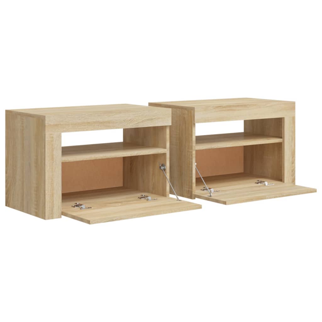 vidaXL Szafki nocne z LED, 2 szt., dąb sonoma, 60x35x40 cm