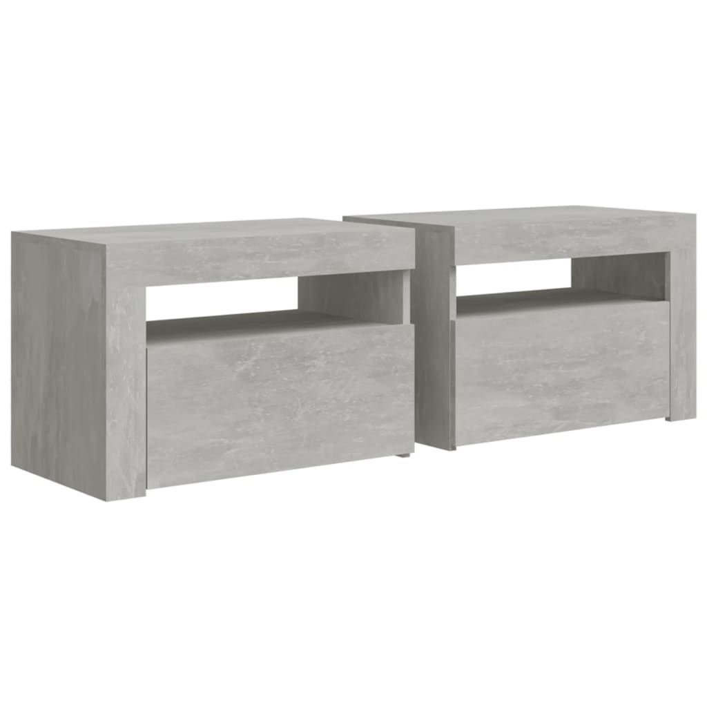 vidaXL Szafki nocne z LED, 2 szt., szarość betonu, 60x35x40 cm