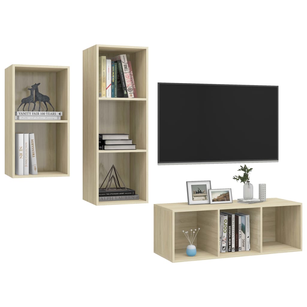 vidaXL Zestaw 3 szafek TV, dąb sonoma, materiał drewnopochodny