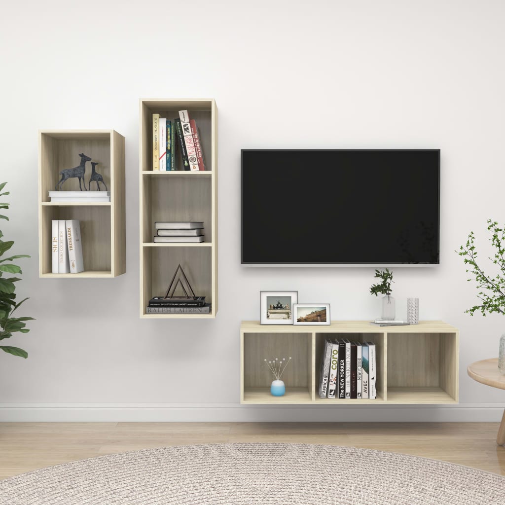 vidaXL Zestaw 3 szafek TV, dąb sonoma, materiał drewnopochodny