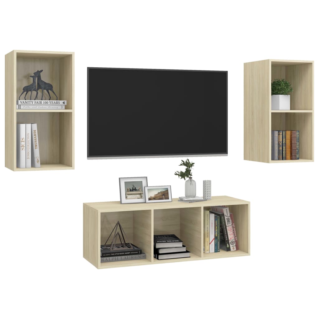 vidaXL 3-cz. zestaw szafek TV, dąb sonoma, materiał drewnopochodny