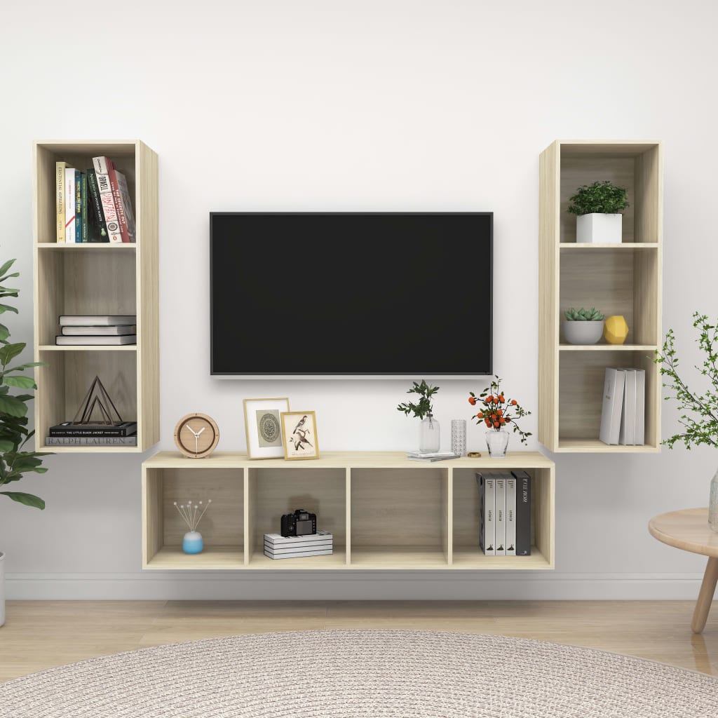 vidaXL 3-cz. zestaw szafek TV, dąb sonoma, materiał drewnopochodny