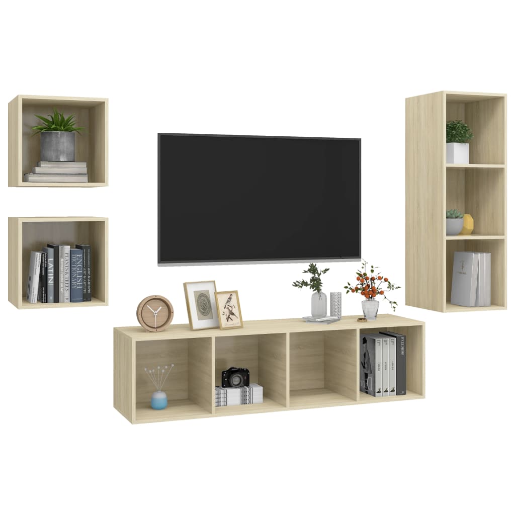 vidaXL 4-cz. zestaw szafek TV, dąb sonoma, materiał drewnopochodny