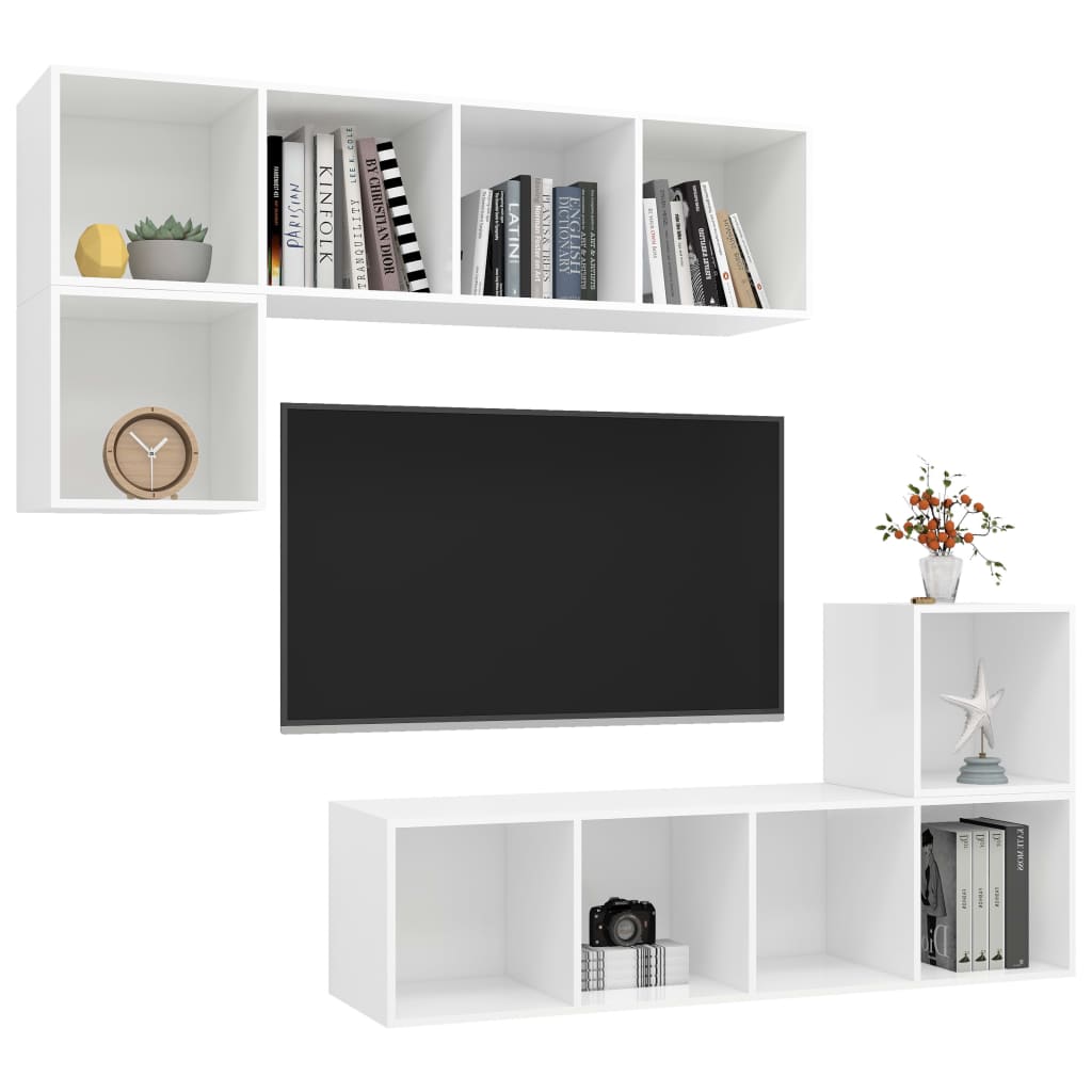 vidaXL 4-cz. zestaw szafek TV, biały, materiał drewnopochodny