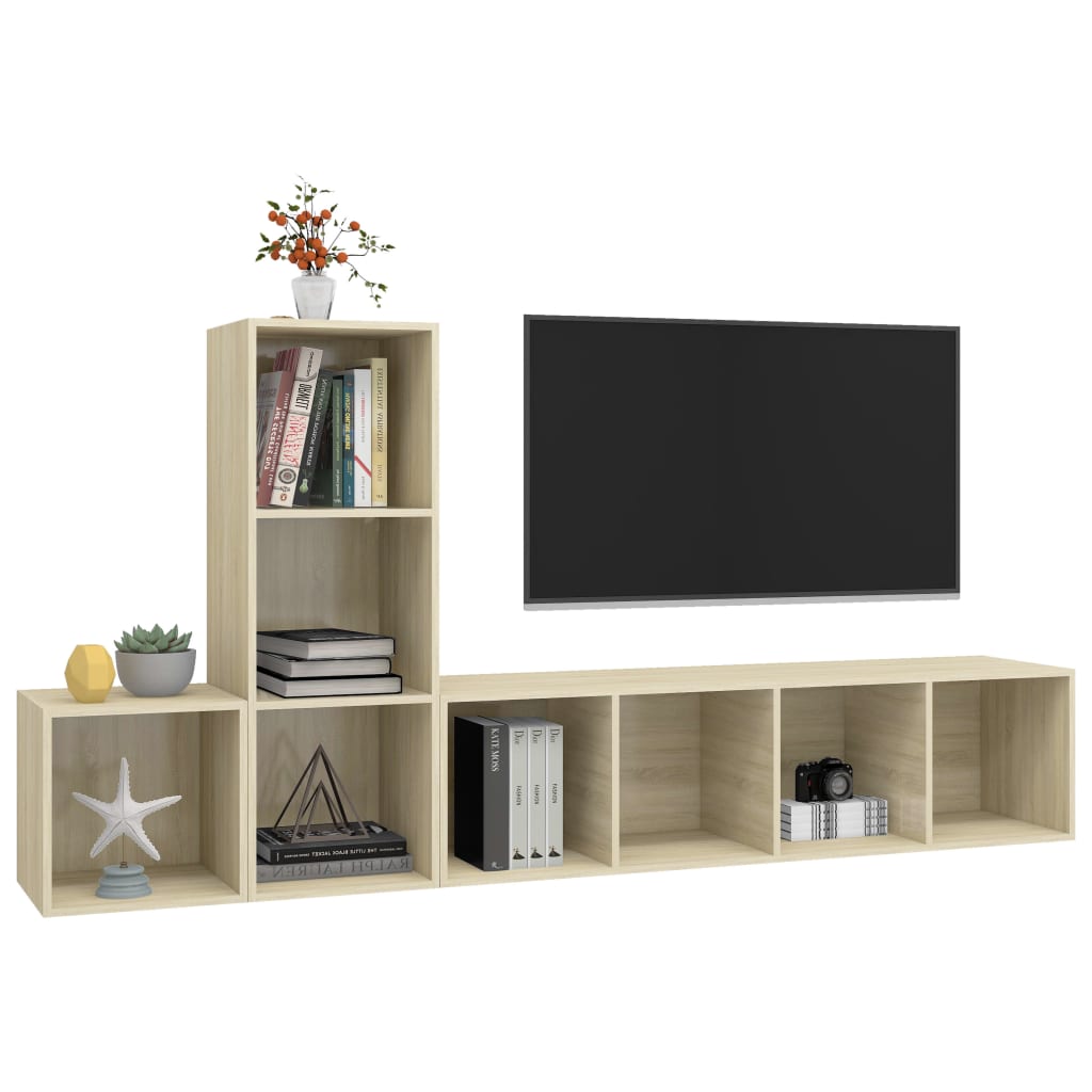 vidaXL 3-cz. zestaw szafek TV, dąb sonoma, materiał drewnopochodny