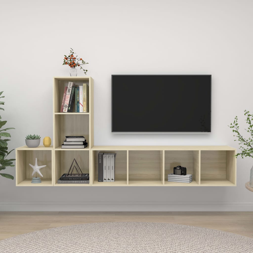 vidaXL 3-cz. zestaw szafek TV, dąb sonoma, materiał drewnopochodny