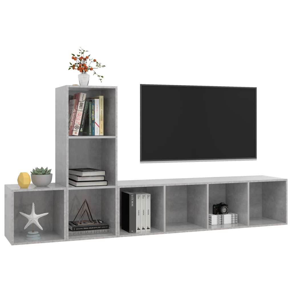 vidaXL 3-cz. zestaw szafek TV, szarość betonu, materiał drewnopochodny
