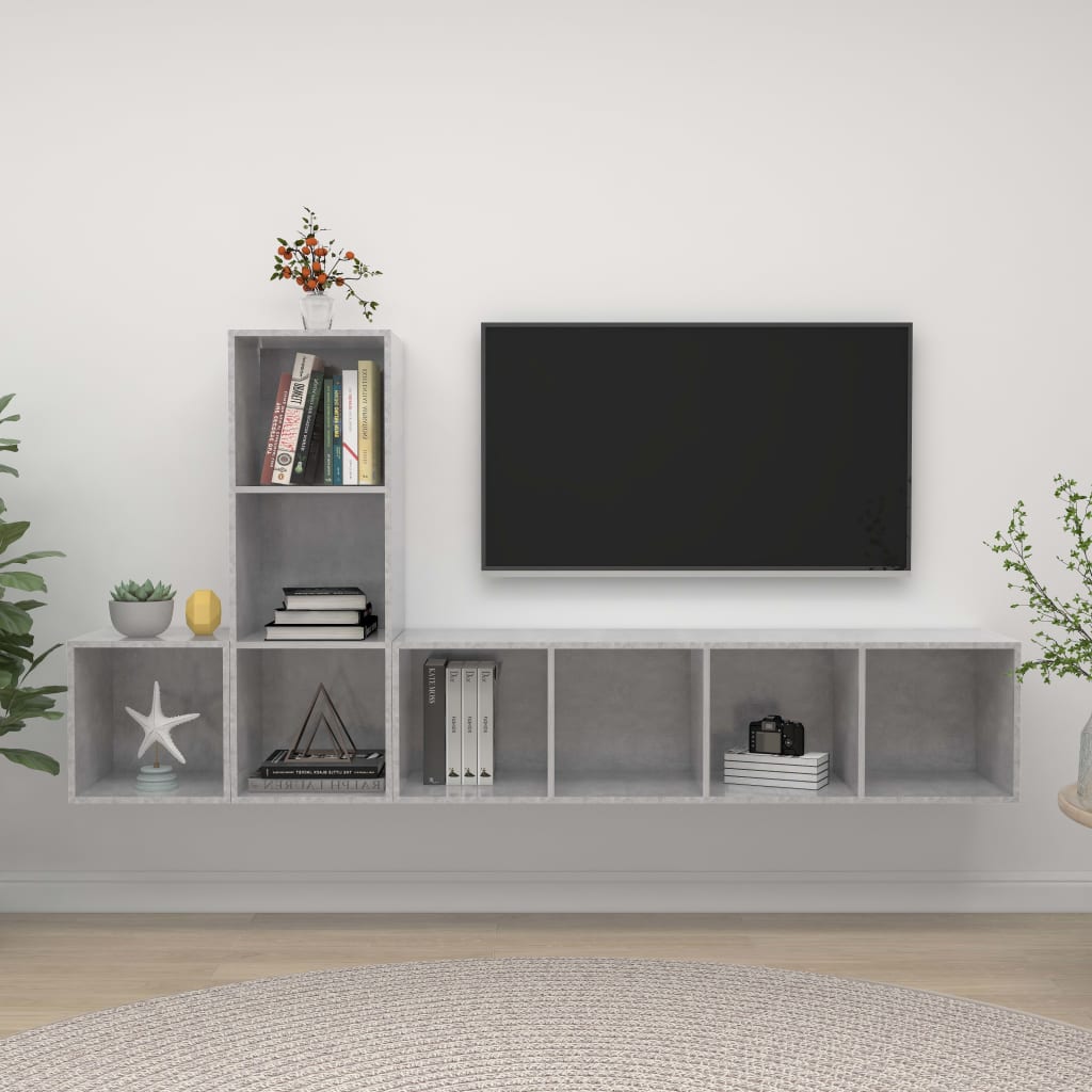 vidaXL 3-cz. zestaw szafek TV, szarość betonu, materiał drewnopochodny