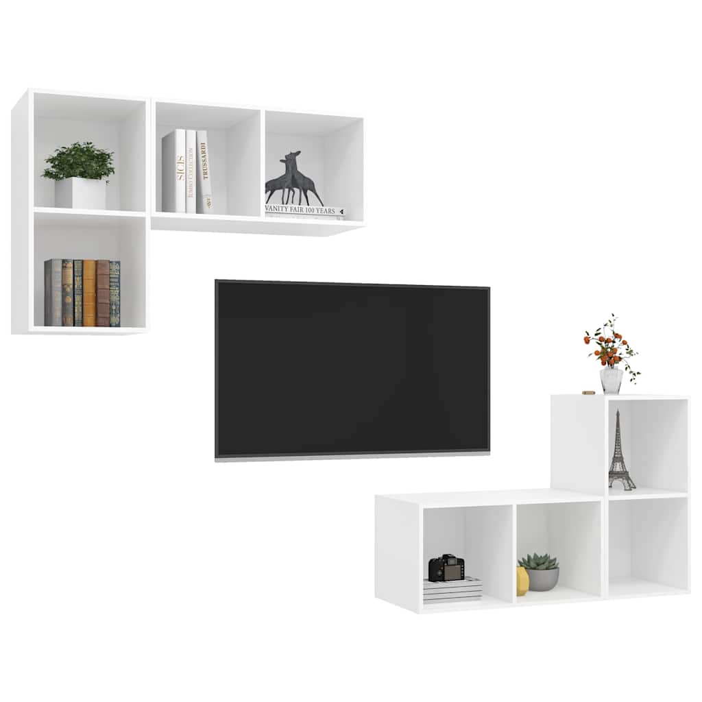 vidaXL Wiszące szafki TV, 4 szt., białe, materiał drewnopochodny