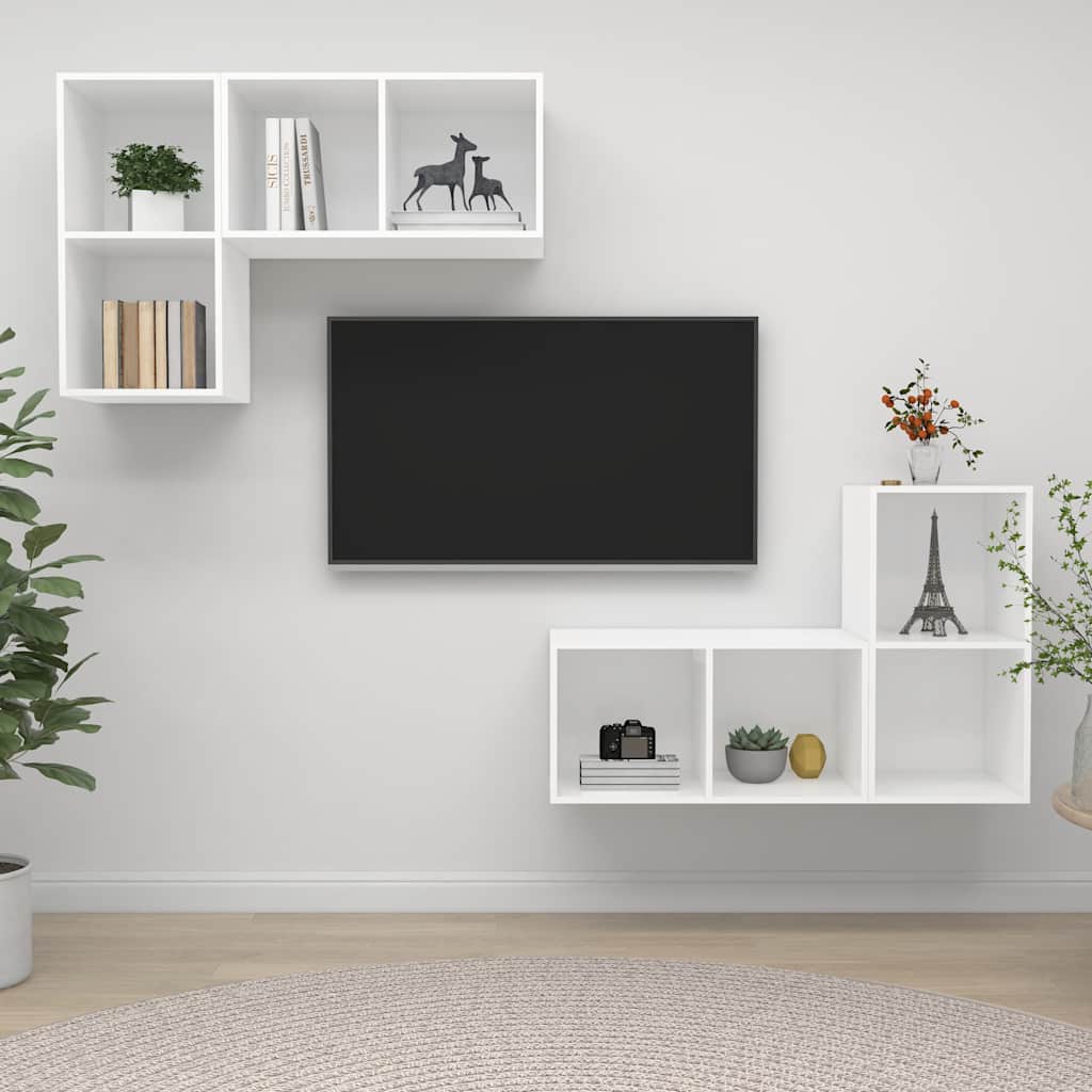 vidaXL Wiszące szafki TV, 4 szt., białe, materiał drewnopochodny