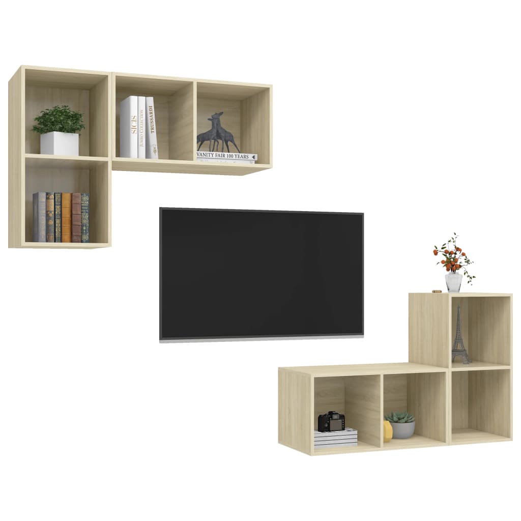 vidaXL Wiszące szafki TV, 4 szt., dąb sonoma, płyta wiórowa