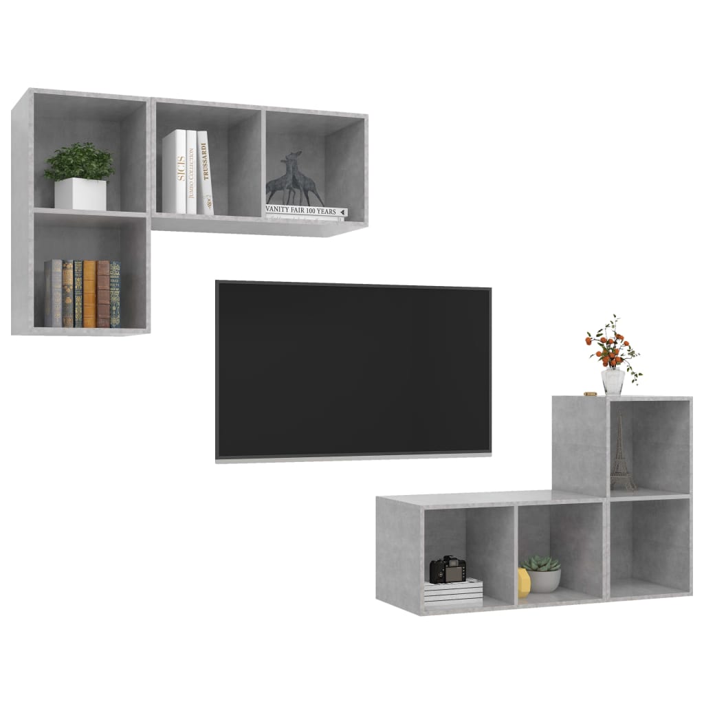 vidaXL Wiszące szafki TV, 4 szt., szarość betonu, płyta wiórowa