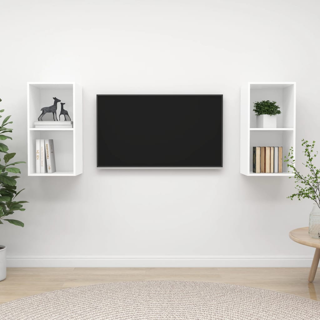 vidaXL Wiszące szafki TV, 2 szt., białe, materiał drewnopochodny