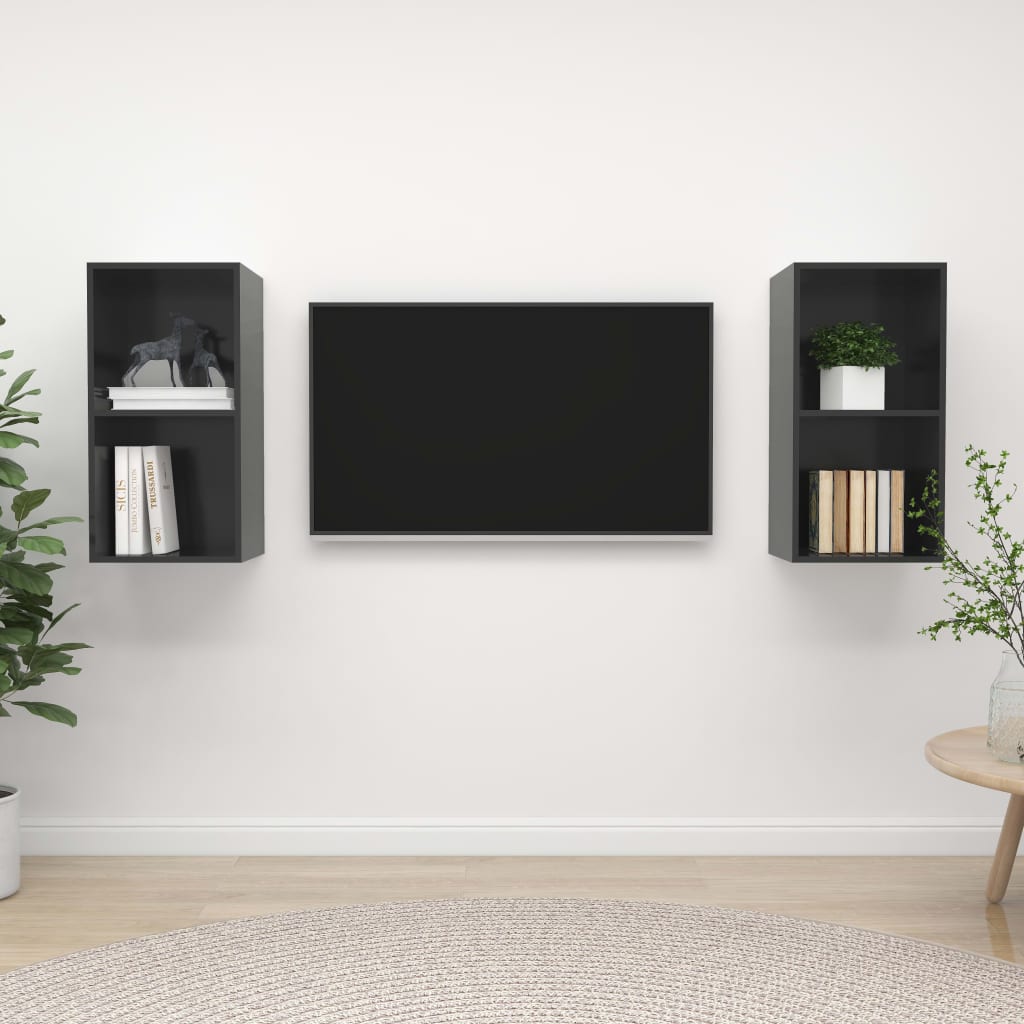vidaXL Wiszące szafki TV, 2 szt., wysoki połysk, szare, płyta wiórowa