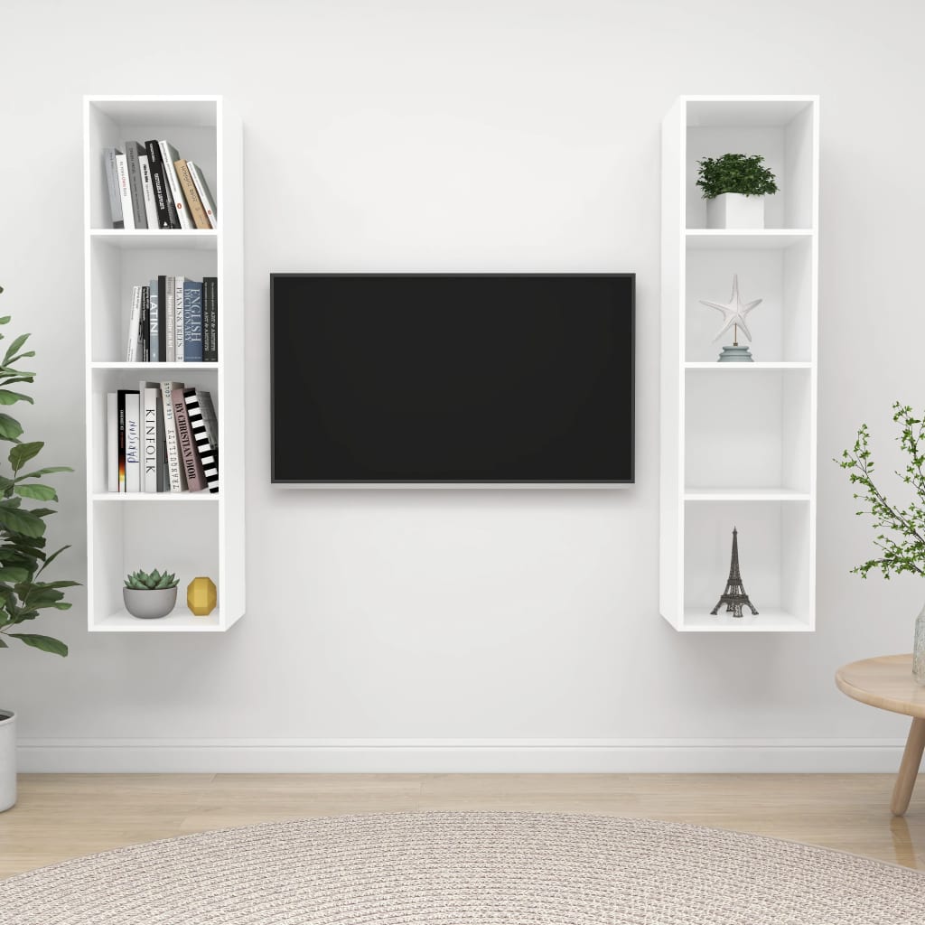 vidaXL Wiszące szafki TV, 2 szt., białe, płyta wiórowa