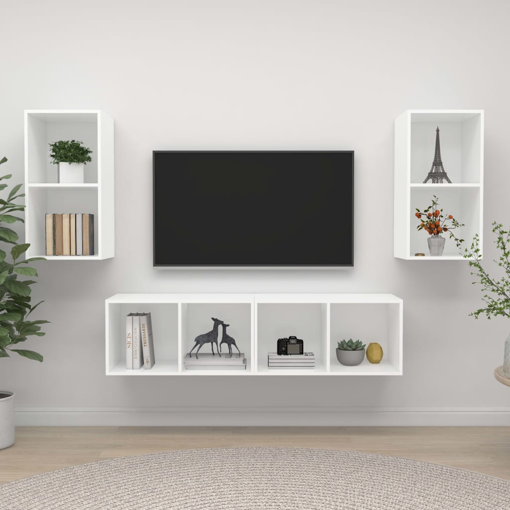vidaXL Wiszące szafki TV, 4 szt., białe, płyta wiórowa