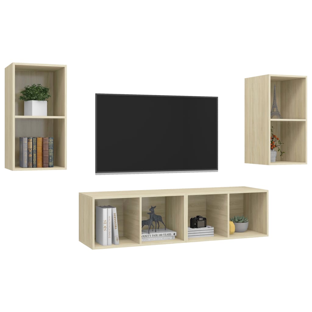 vidaXL Wiszące szafki TV, 4 szt., dąb sonoma, płyta wiórowa
