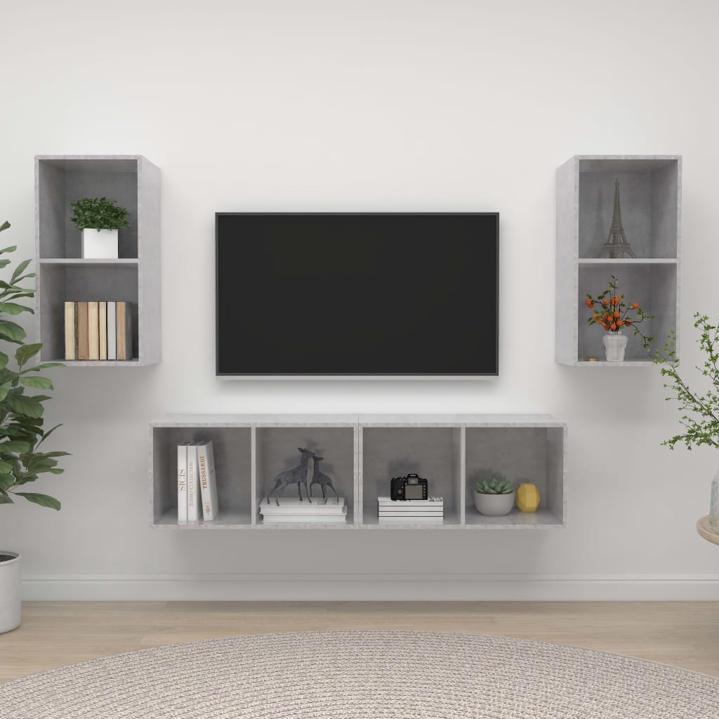 vidaXL Wiszące szafki TV, 4 szt., szarość betonu, płyta wiórowa