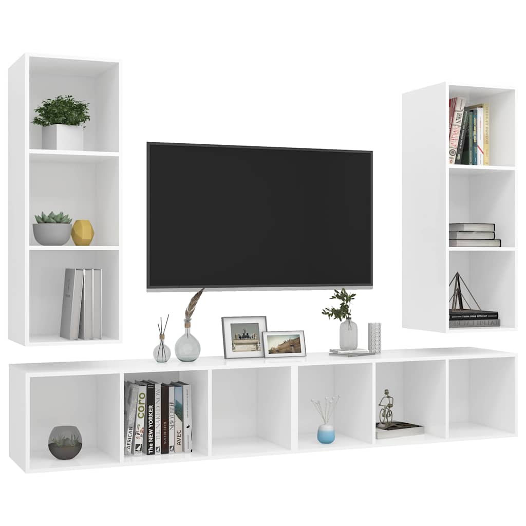 vidaXL Wiszące szafki TV, 4 szt., białe, materiał drewnopochodny