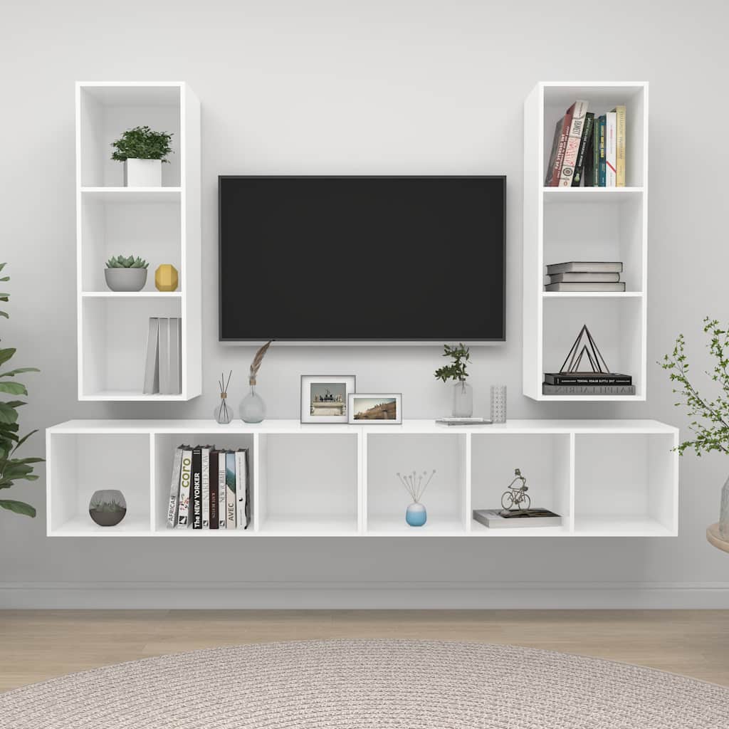 vidaXL Wiszące szafki TV, 4 szt., białe, materiał drewnopochodny