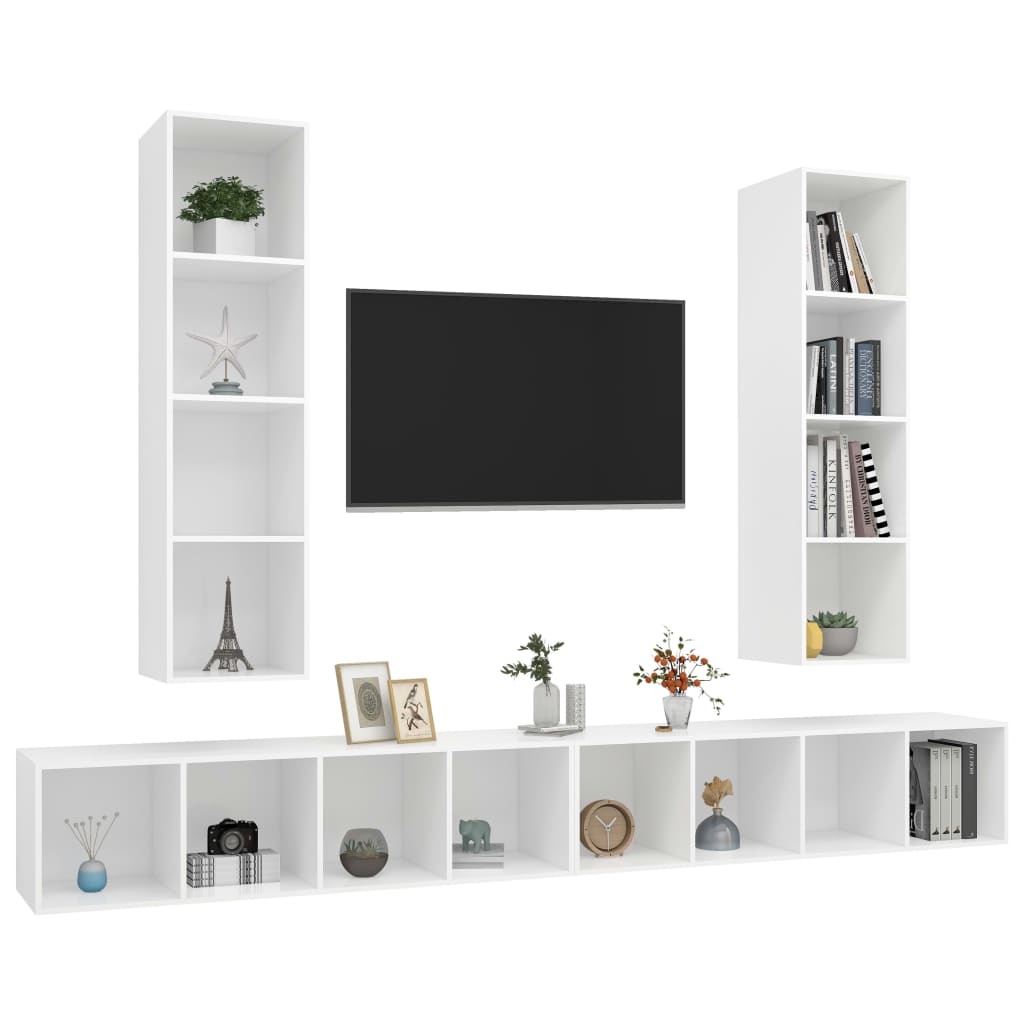 vidaXL Wiszące szafki TV, 4 szt., białe, płyta wiórowa