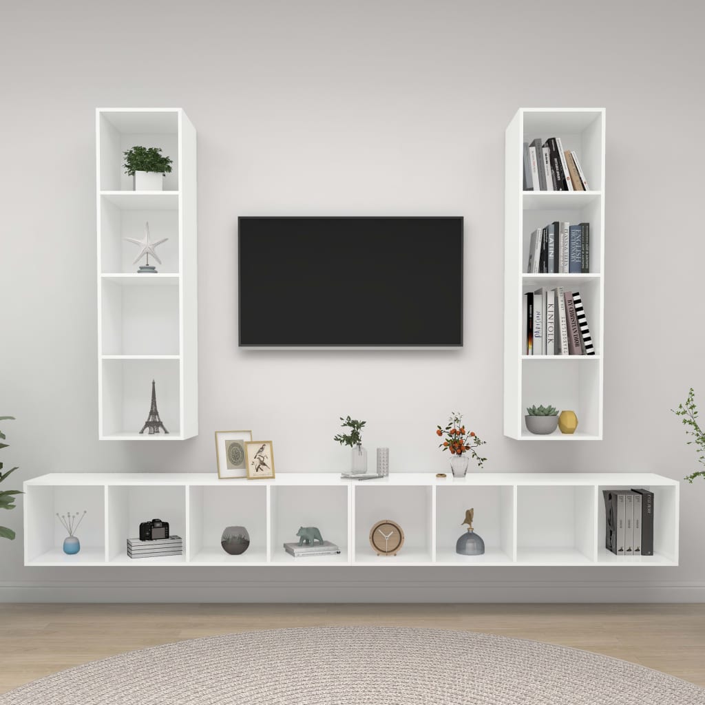 vidaXL Wiszące szafki TV, 4 szt., białe, płyta wiórowa