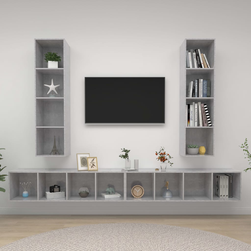vidaXL Wiszące szafki TV, 4 szt., szarość betonu
