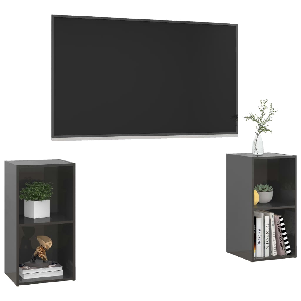 vidaXL Szafki TV, 2 szt., szare, wysoki połysk, 72x35x36,5 cm, płyta