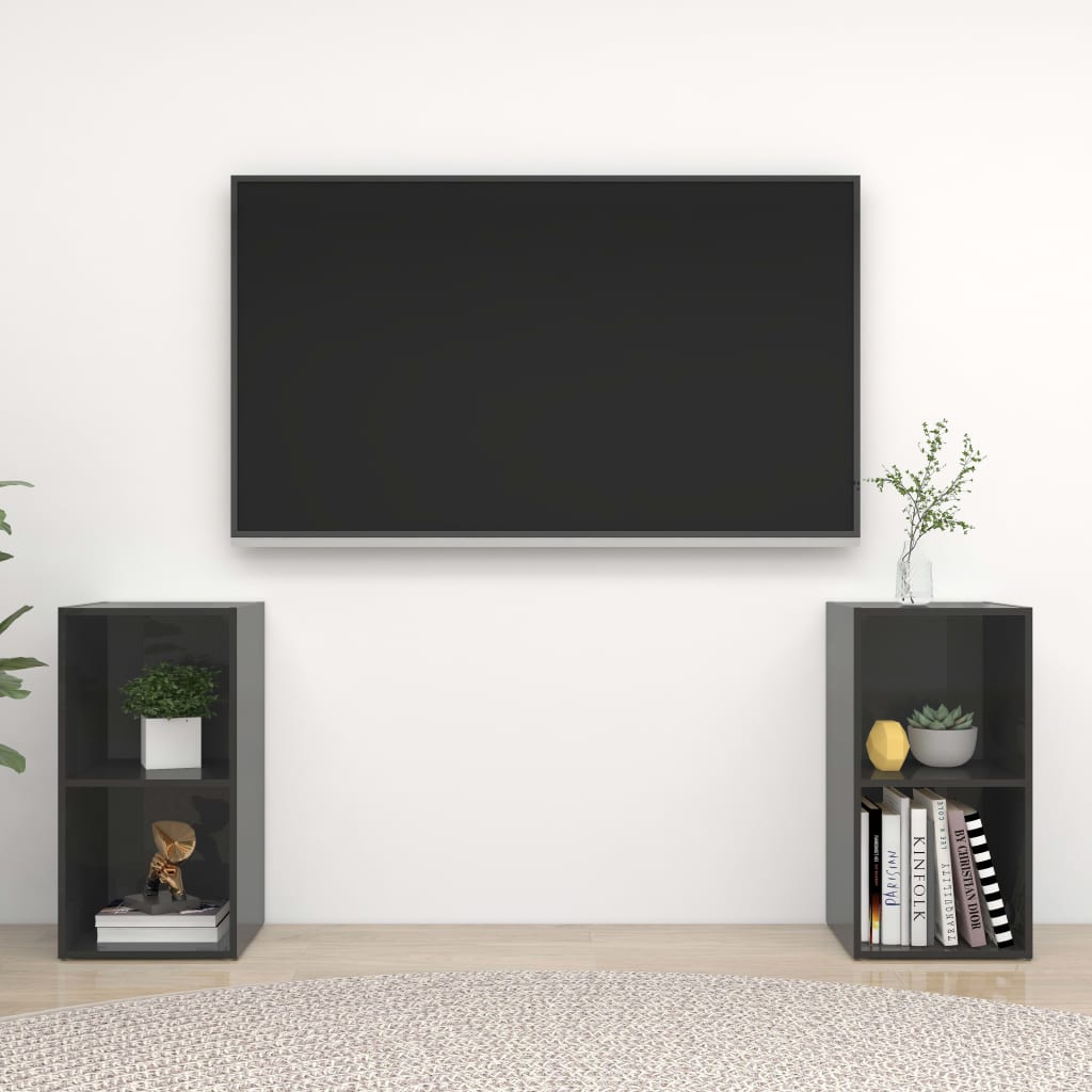 vidaXL Szafki TV, 2 szt., szare, wysoki połysk, 72x35x36,5 cm, płyta