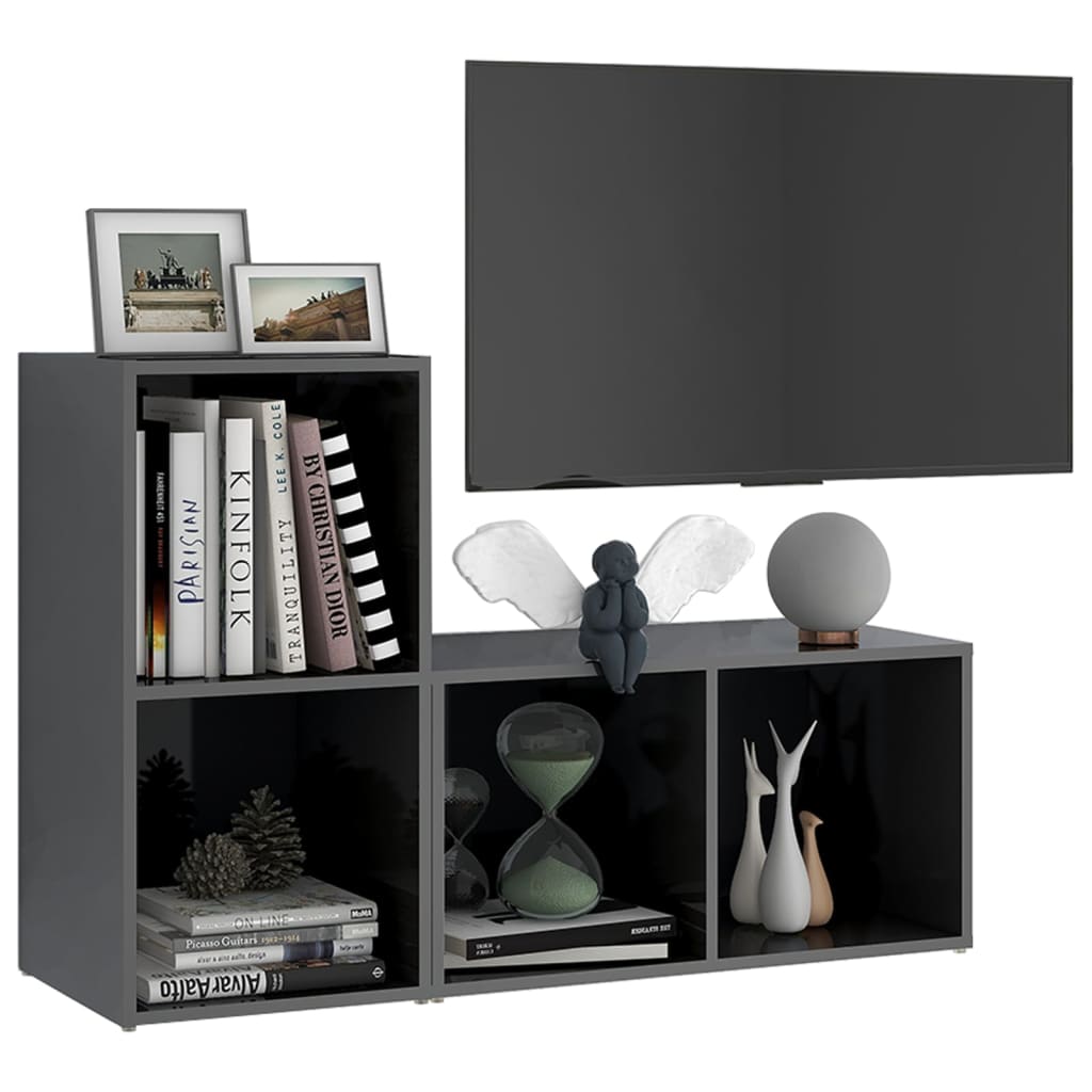 vidaXL Szafki TV, 2 szt., szare, wysoki połysk, 72x35x36,5 cm, płyta