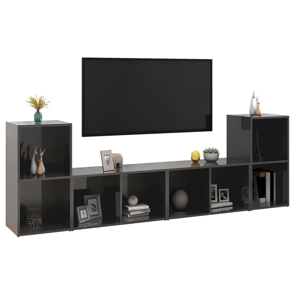 vidaXL Szafki TV, 4 szt., szare, wysoki połysk, 72x35x36,5 cm, płyta