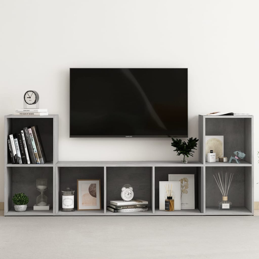 vidaXL 3-cz. zestaw szafek TV, szarość betonu, materiał drewnopochodny