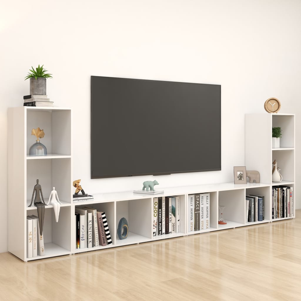 vidaXL Szafki telewizyjne, 4 szt., białe, 107x35x37 cm