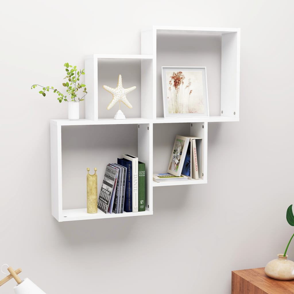 vidaXL Półka ścienna kostki, biała 80x15x78,5, materiał drewnopochodny