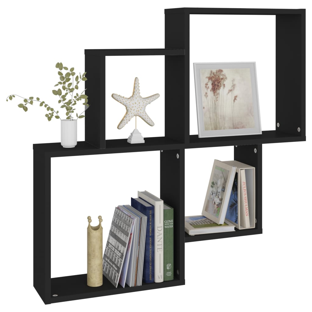vidaXL Półka ścienna kostki, czarna 80x15x78,5 materiał drewnopochodny