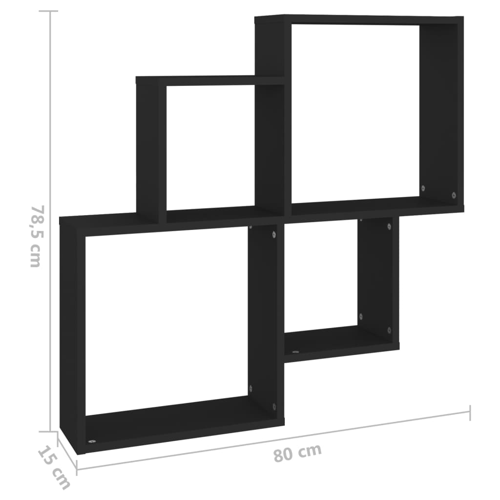 vidaXL Półka ścienna kostki, czarna 80x15x78,5 materiał drewnopochodny
