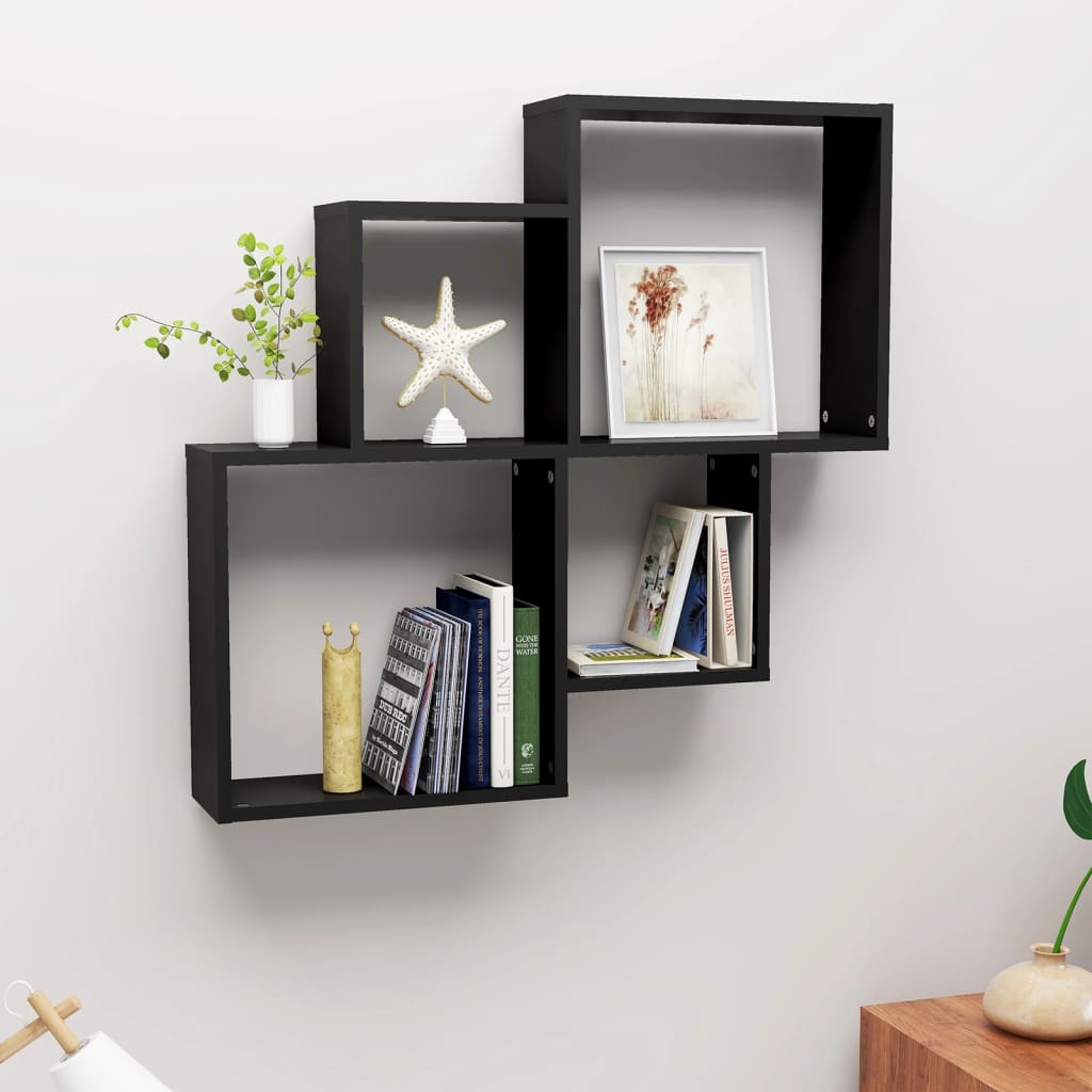 vidaXL Półka ścienna kostki, czarna 80x15x78,5 materiał drewnopochodny