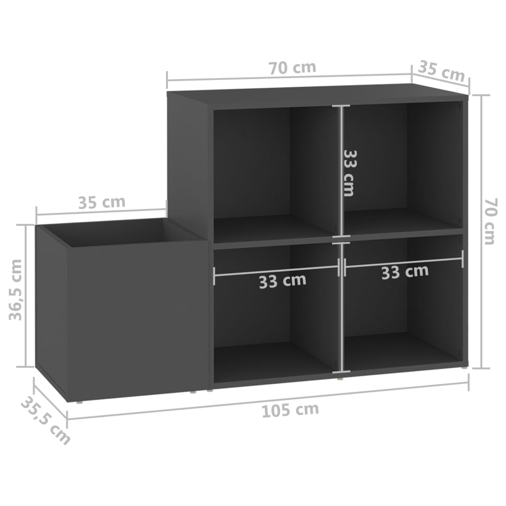 vidaXL Szafka na buty, szara, 105x35,5x70 cm, materiał drewnopochodny