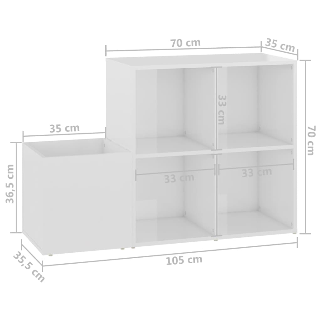 vidaXL Szafka na buty, biała z połyskiem, 105x35,5x70 cm