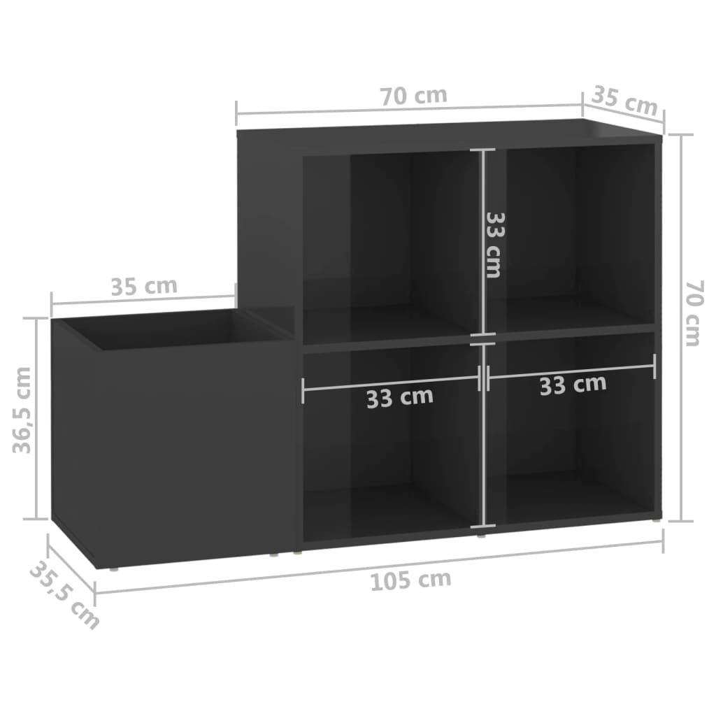 vidaXL Szafka na buty, szara z połyskiem, 105x35,5x70 cm