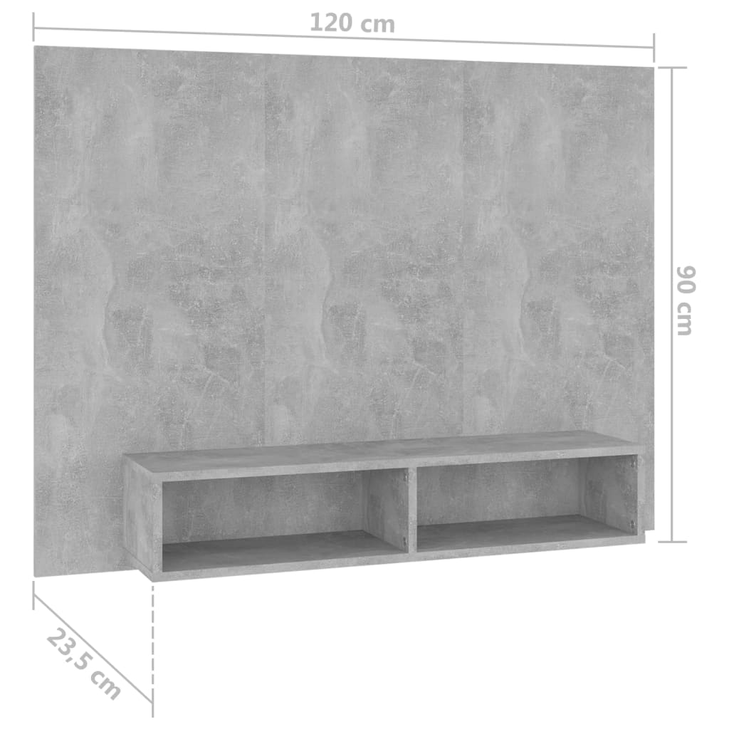 vidaXL Wisząca szafka pod TV, szarość betonu, 120x23,5x90 cm