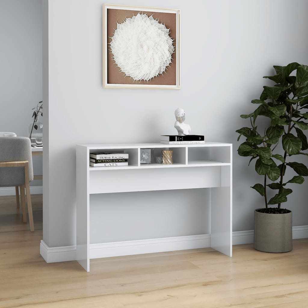 vidaXL Stolik konsolowy, biały, wysoki połysk 105x30x80 cm
