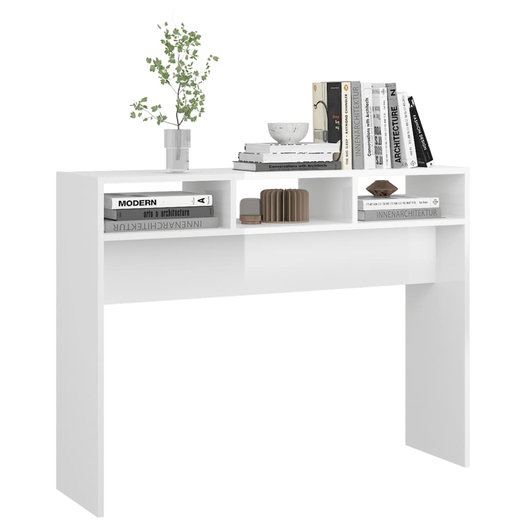vidaXL Stolik konsolowy, biały, wysoki połysk 105x30x80 cm