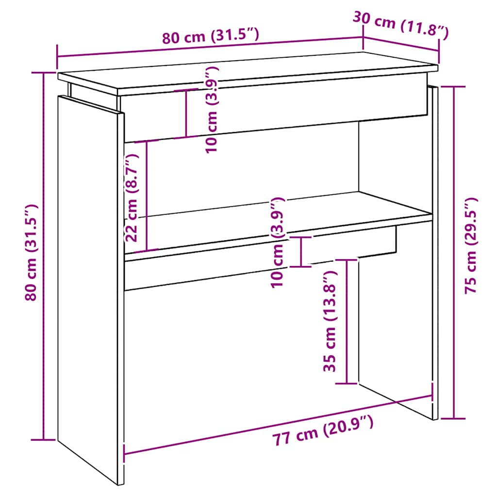 vidaXL Stolik konsolowy, biały, 80x30x80 cm, materiał drewnopochodny