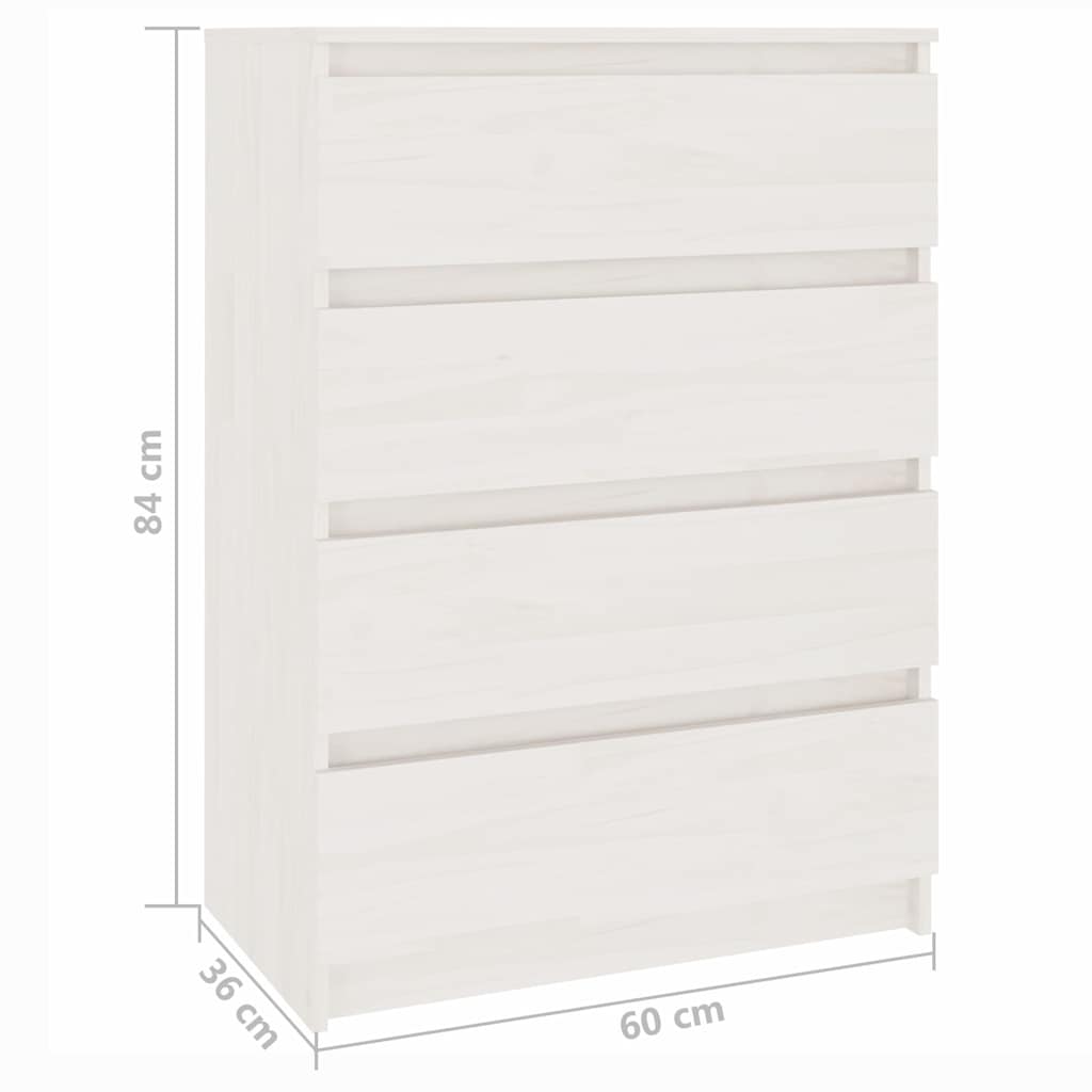 vidaXL Komoda, biała, 60x36x84 cm, lite drewno sosnowe