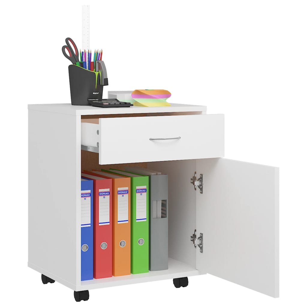 vidaXL Szafka na kółkach, biała, 45x38x54 cm, materiał drewnopochodny