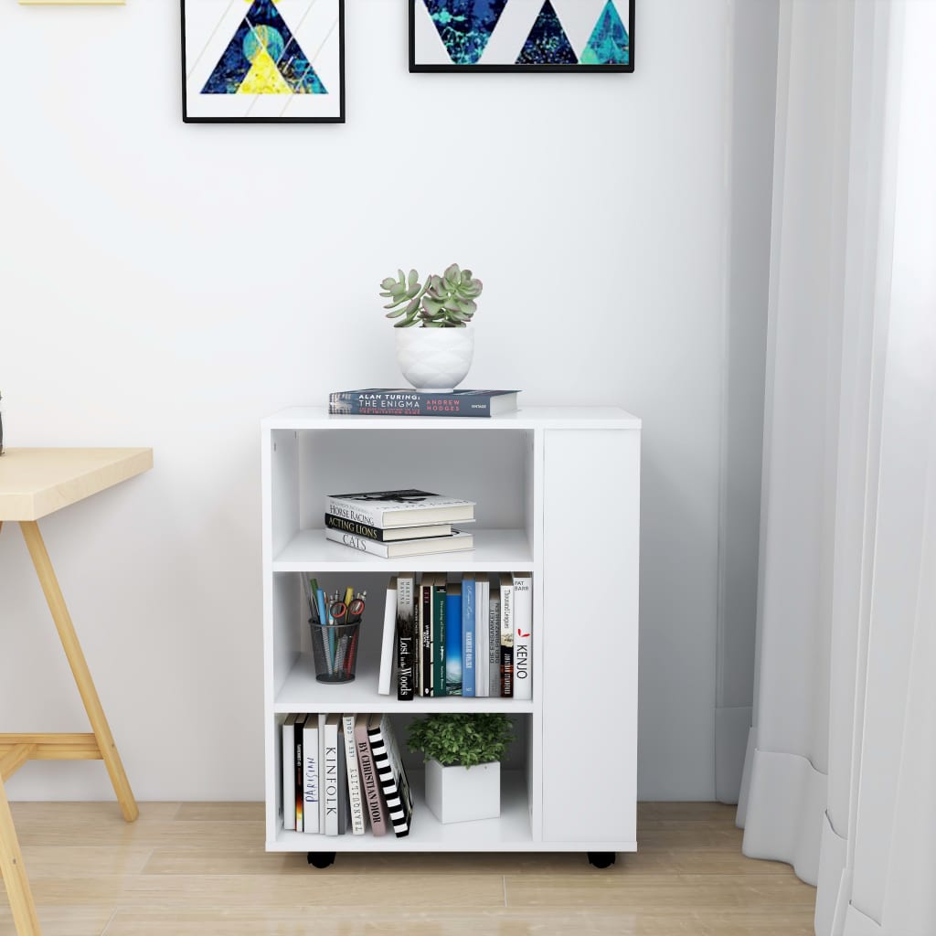 vidaXL Szafka na kółkach, biała, 60x35x75 cm, materiał drewnopochodny
